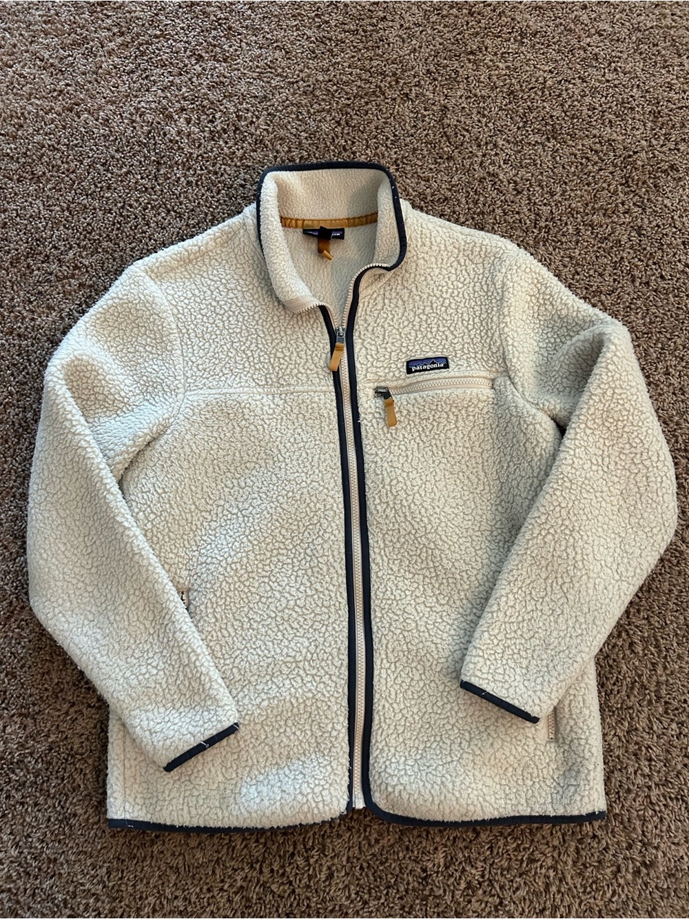 Patagonia Womens Retro Pile Fleece Full Zip Natural Beige Jacket large